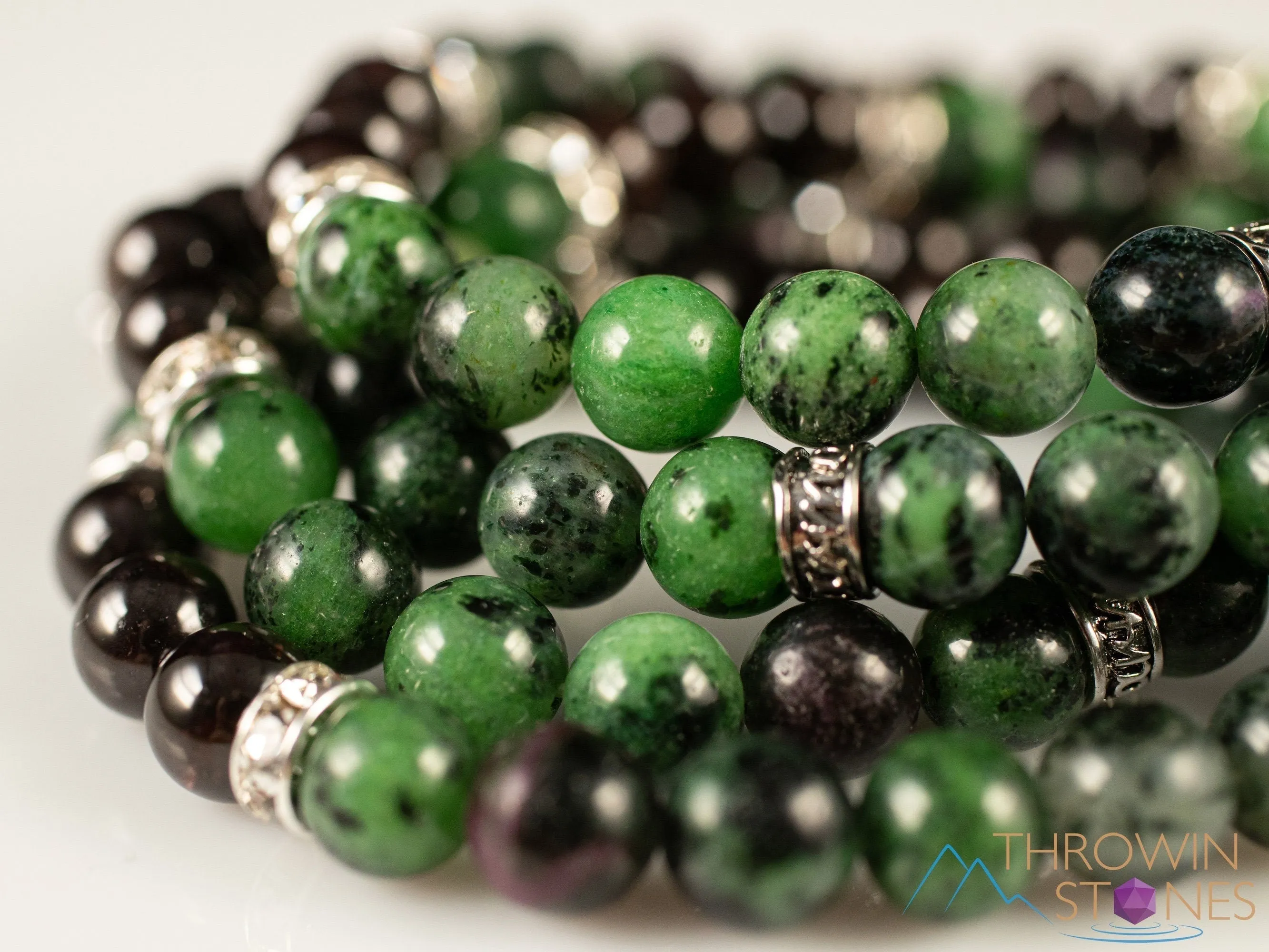 RUBY ZOISITE & GARNET Crystal Bracelet - Dragon Charm, Round Beads - Charm Bracelet, Beaded Bracelet, Handmade Jewelry, E1976