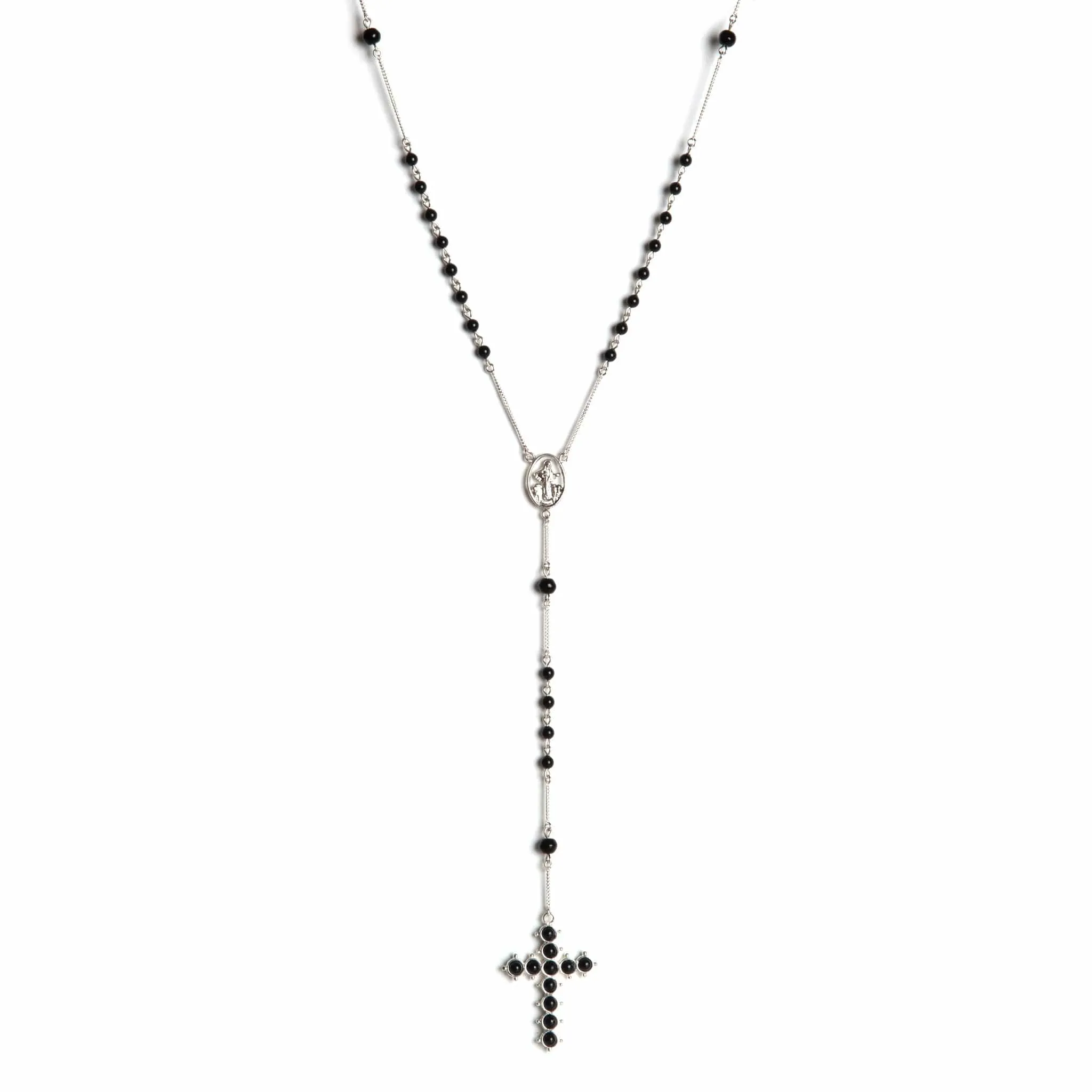 Saint Mia Rosary Style Necklace - Mystic Black Pearl