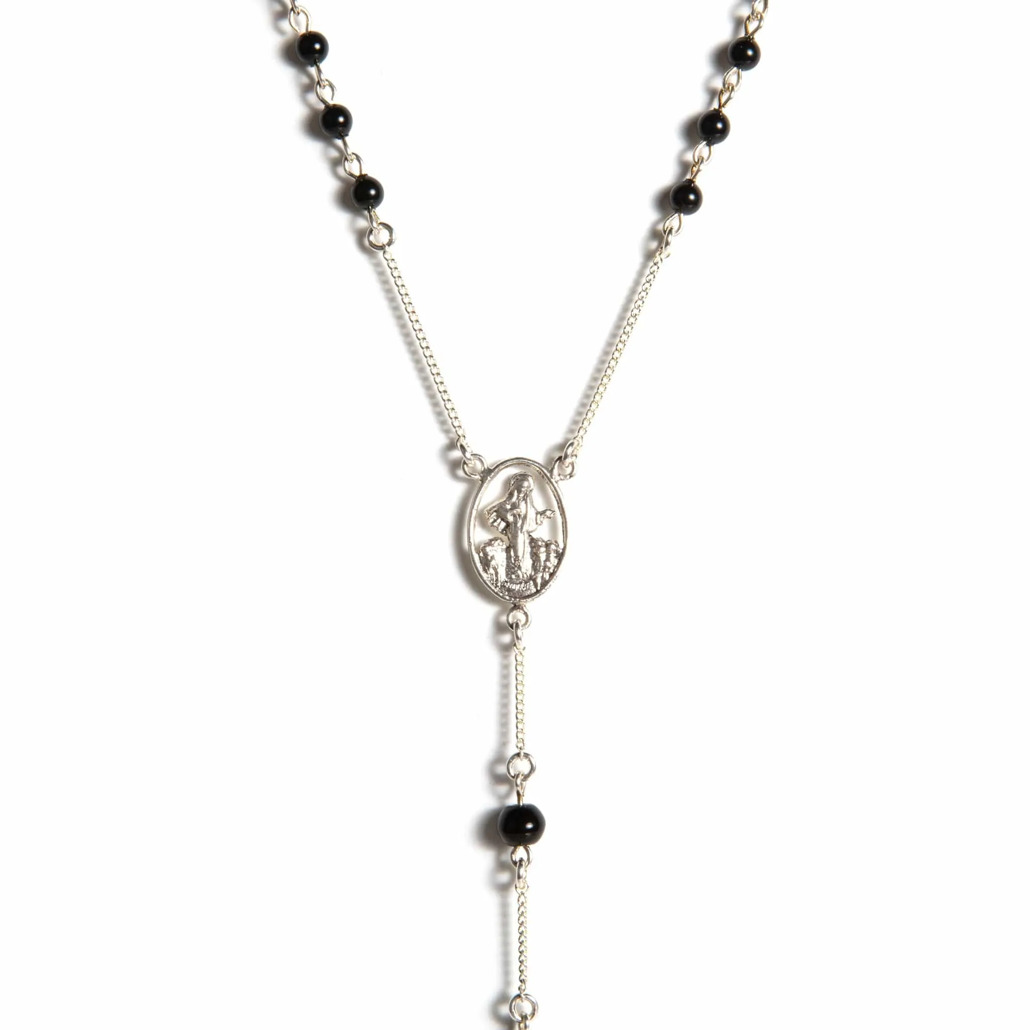 Saint Mia Rosary Style Necklace - Mystic Black Pearl