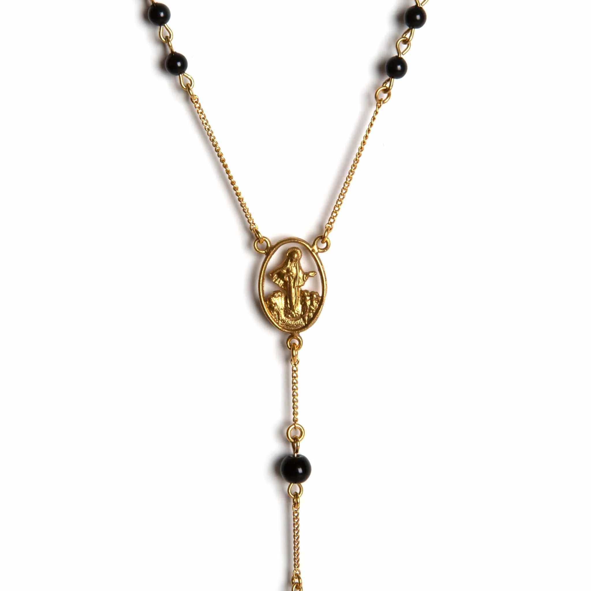 Saint Mia Rosary Style Necklace - Mystic Black Pearl