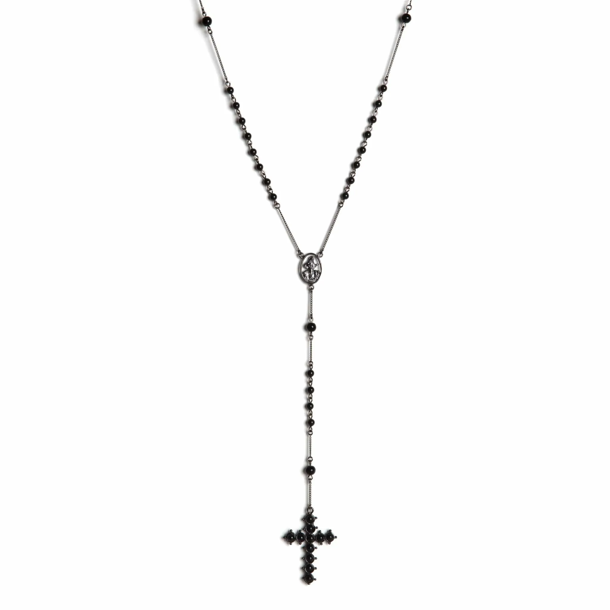 Saint Mia Rosary Style Necklace - Mystic Black Pearl