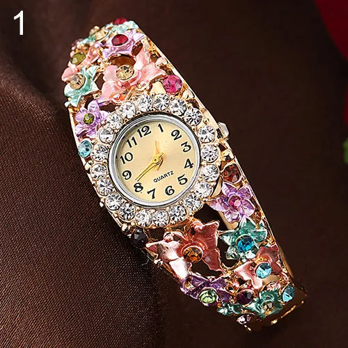 Sandwood Women Flower Butterfly Dress Watch Round Dial Rhinestone Bracelet Wristwatch fashion casual  new