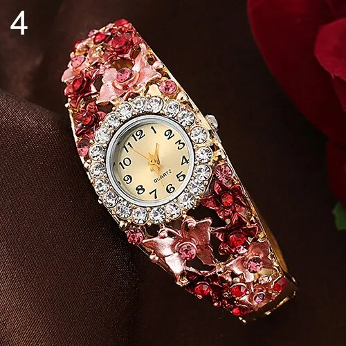 Sandwood Women Flower Butterfly Dress Watch Round Dial Rhinestone Bracelet Wristwatch fashion casual  new