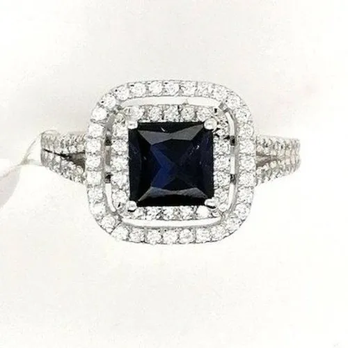 Sapphire & White Cubic Zirconia Ring