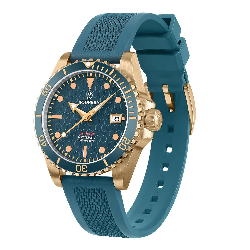 SEATURTLE.OCEAN(BRONZE) - Automatic Bronze Diver Watch | Sea Blue/FKM Rubber