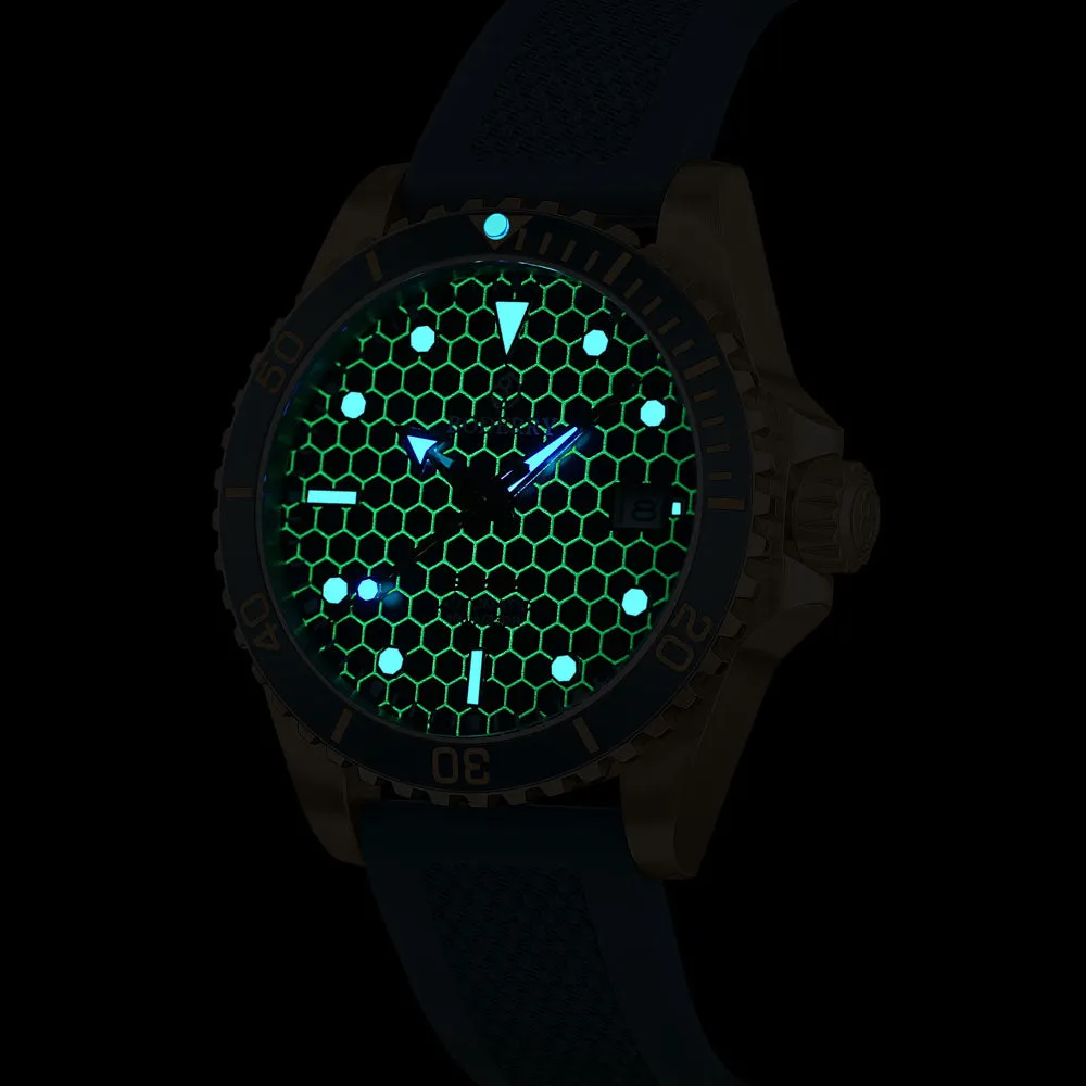 SEATURTLE.OCEAN(BRONZE) - Automatic Bronze Diver Watch | Sea Blue/FKM Rubber