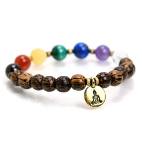 Semi-Precious Stone and Palmwood Chakra Stretch Bracelet