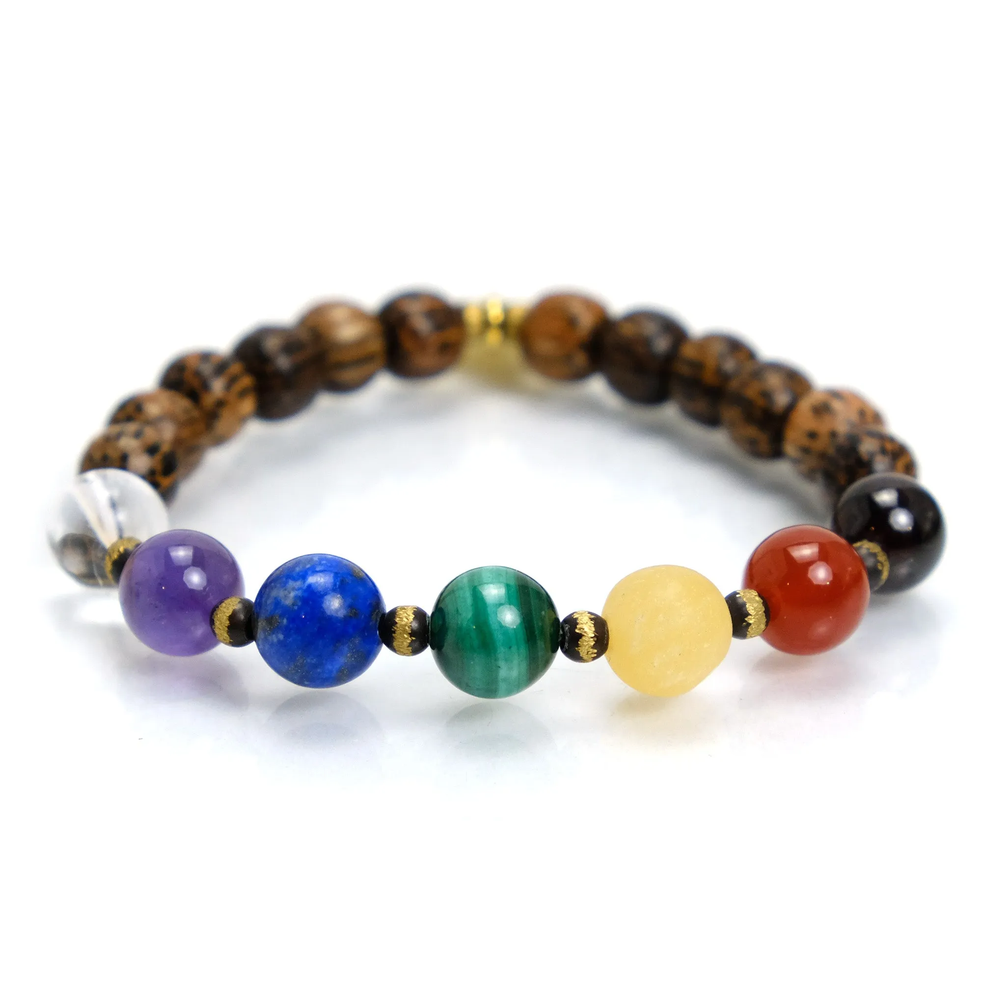 Semi-Precious Stone and Palmwood Chakra Stretch Bracelet