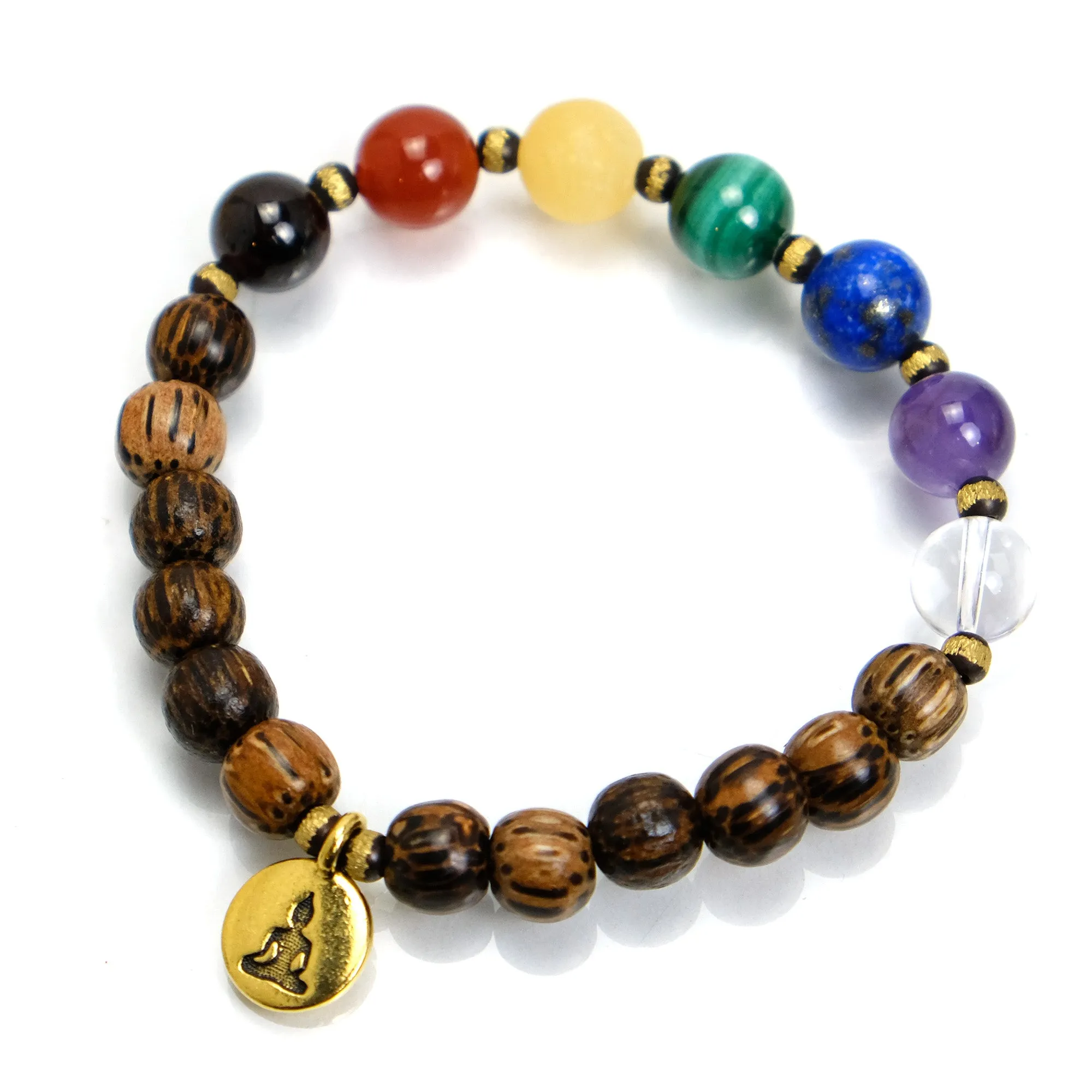 Semi-Precious Stone and Palmwood Chakra Stretch Bracelet