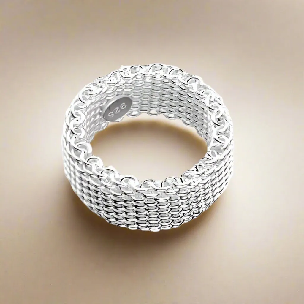 Silky Chains Silver Mesh Ring for Woman Flexible Everyday Wear