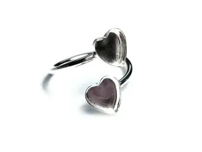 Silver Adjustable Bypass Ring Blank Heart Bezel | Double Bezel Cup Setting Plain Band