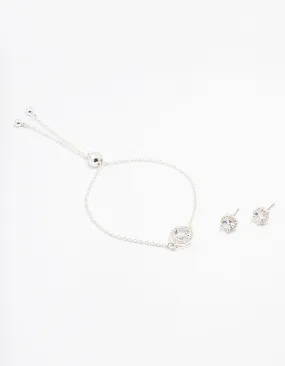 Silver Cubic Zirconia Round Halo Jewellery Set