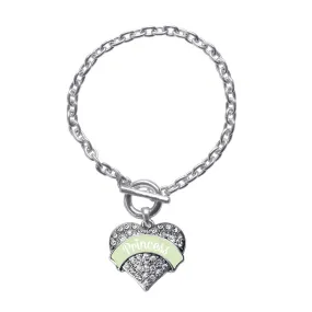 Silver Princess - Peridot Pave Heart Charm Toggle Bracelet