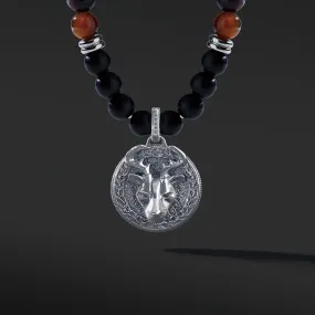 Silver Red Tiger Eye Beaded Necklace with Pendant