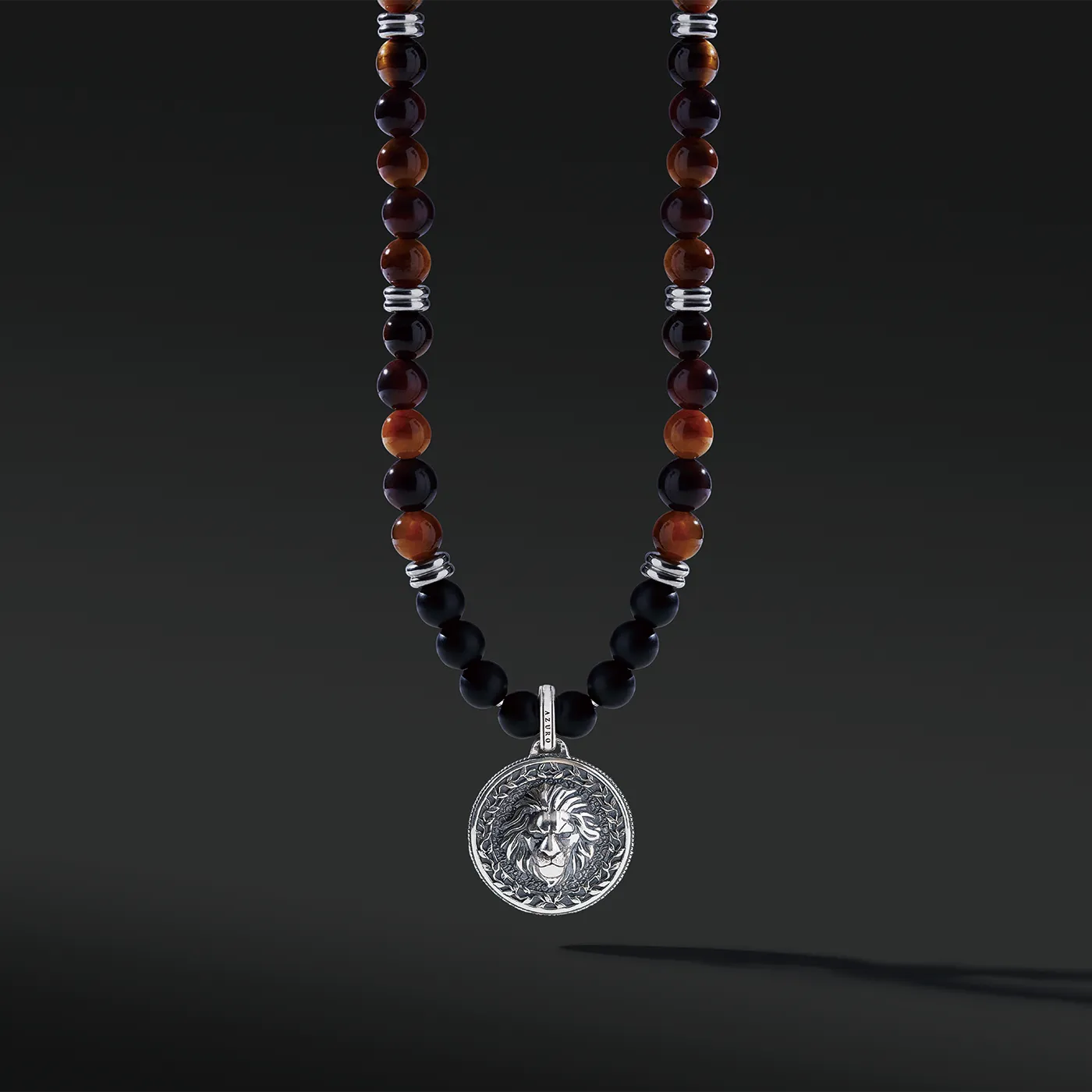 Silver Red Tiger Eye Beaded Necklace with Pendant