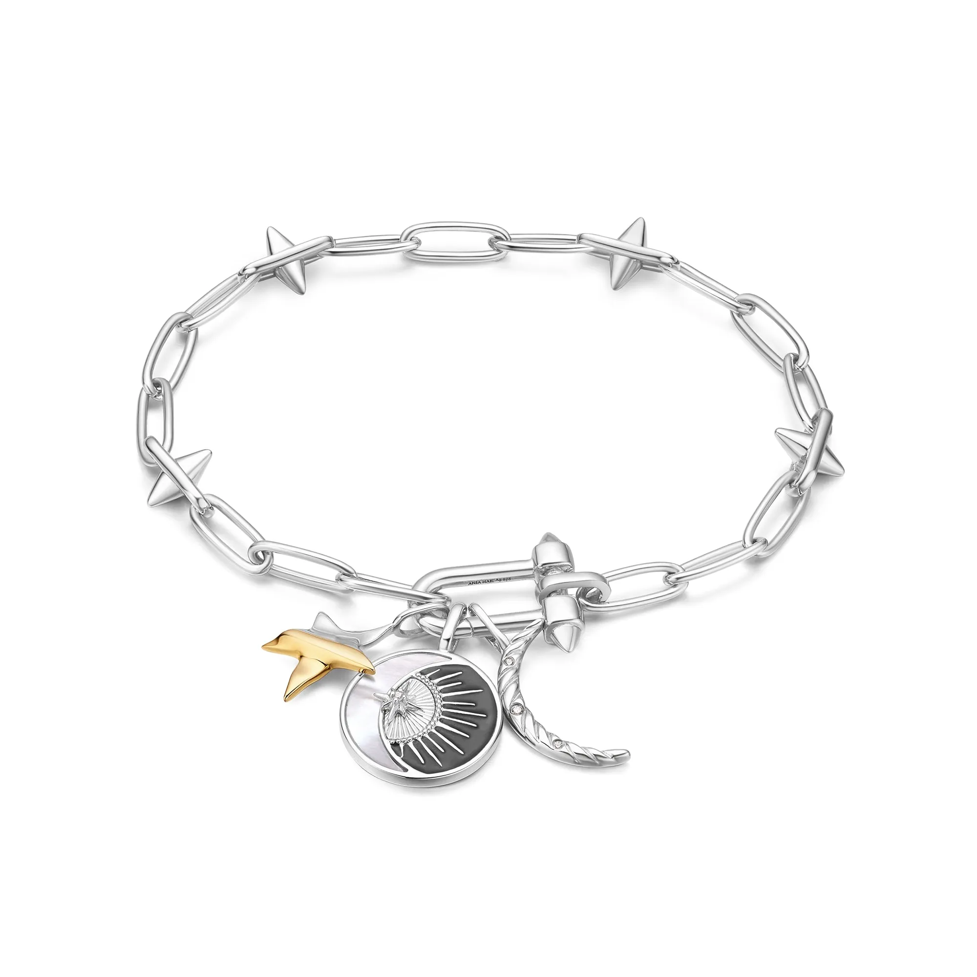 Silver Stud Link Charm Bracelet