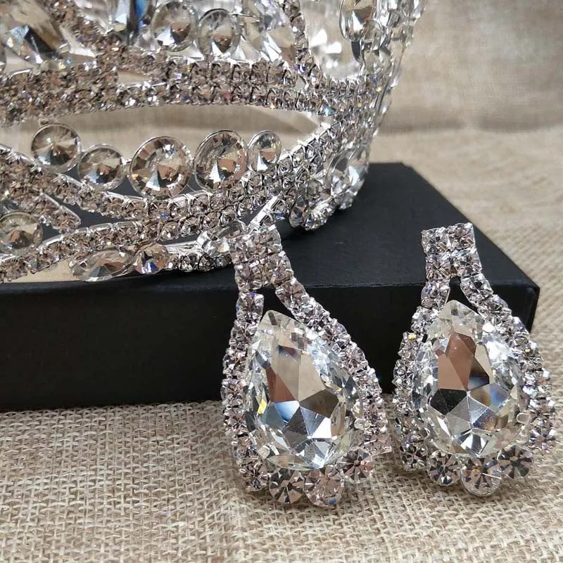 Silver Wedding Tiara  matching earring Crystal Bridal pageant Crown