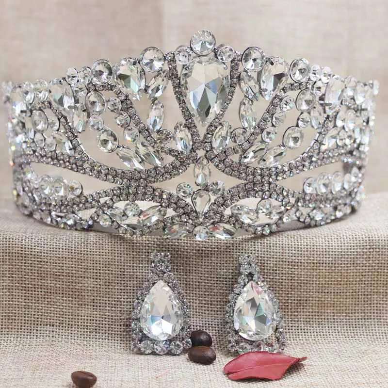 Silver Wedding Tiara  matching earring Crystal Bridal pageant Crown