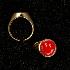 Smiley Face Enamel Ring - Red