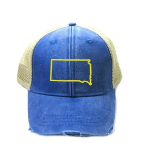 South Dakota Hat - Distressed Snapback Trucker Hat - South Dakota State Outline - Many Colors Available