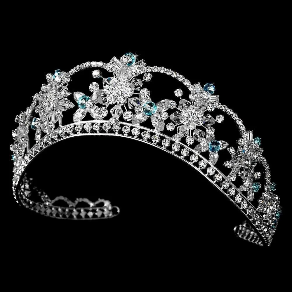 Sparkling Swarovski Crystal Silver Plated Tiara with Aqua Accents