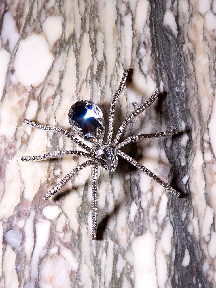 Spider Baby Rhinestone Spider Brooch - Crystal