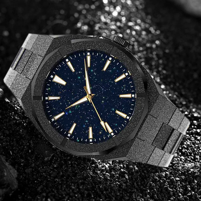 Stainless Steel Waterproof Quartz Watch Corundum Starry Sky Dial Men's Wrist Watch