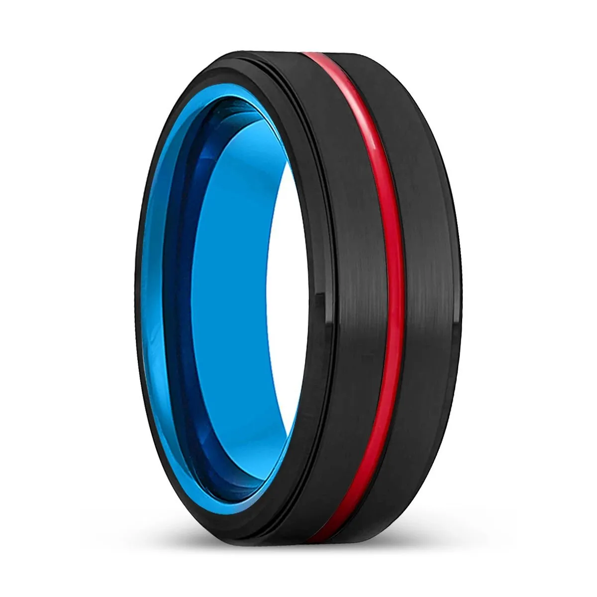 STARSOUL | Blue Ring, Black Tungsten Ring, Red Groove, Stepped Edge