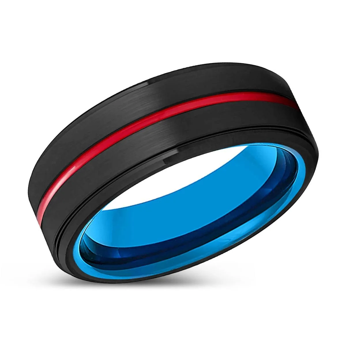 STARSOUL | Blue Ring, Black Tungsten Ring, Red Groove, Stepped Edge