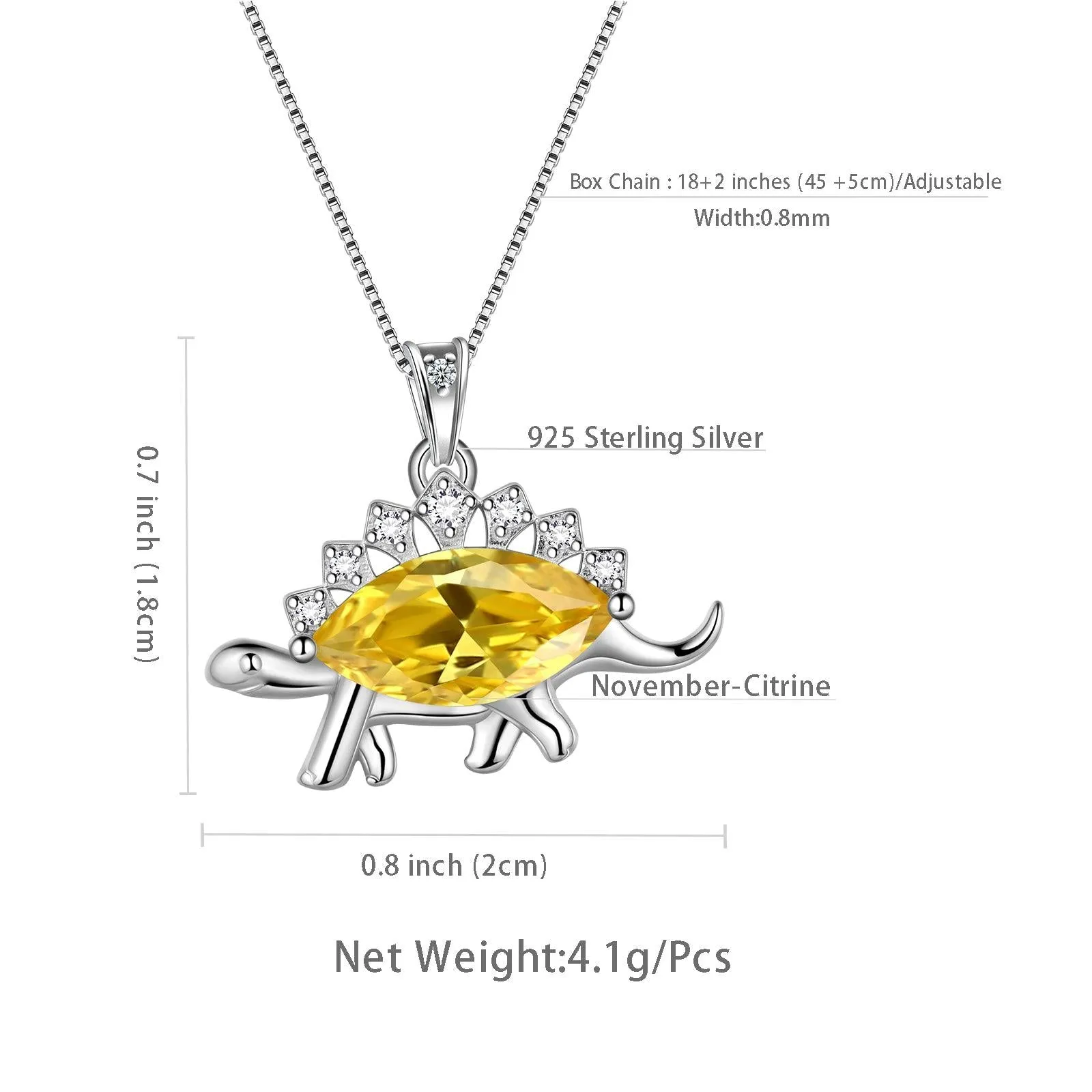 Stegosaurus Dinosaur Necklace November Citrine Birthstone Women Girls Jewelry Gift