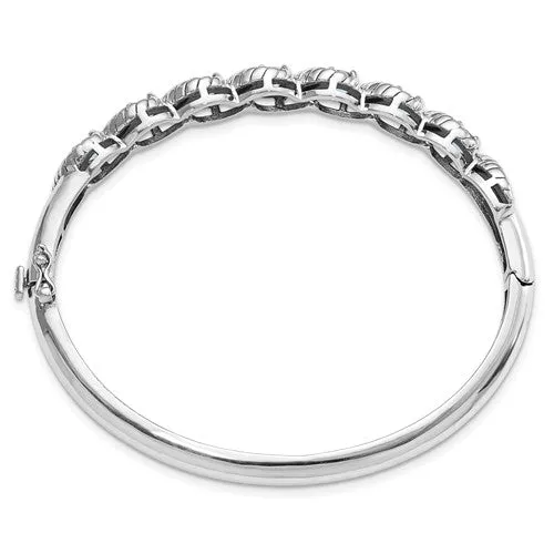 Sterling Silver 7-Stone Gemstone Swirl Hinged Bangle Bracelets