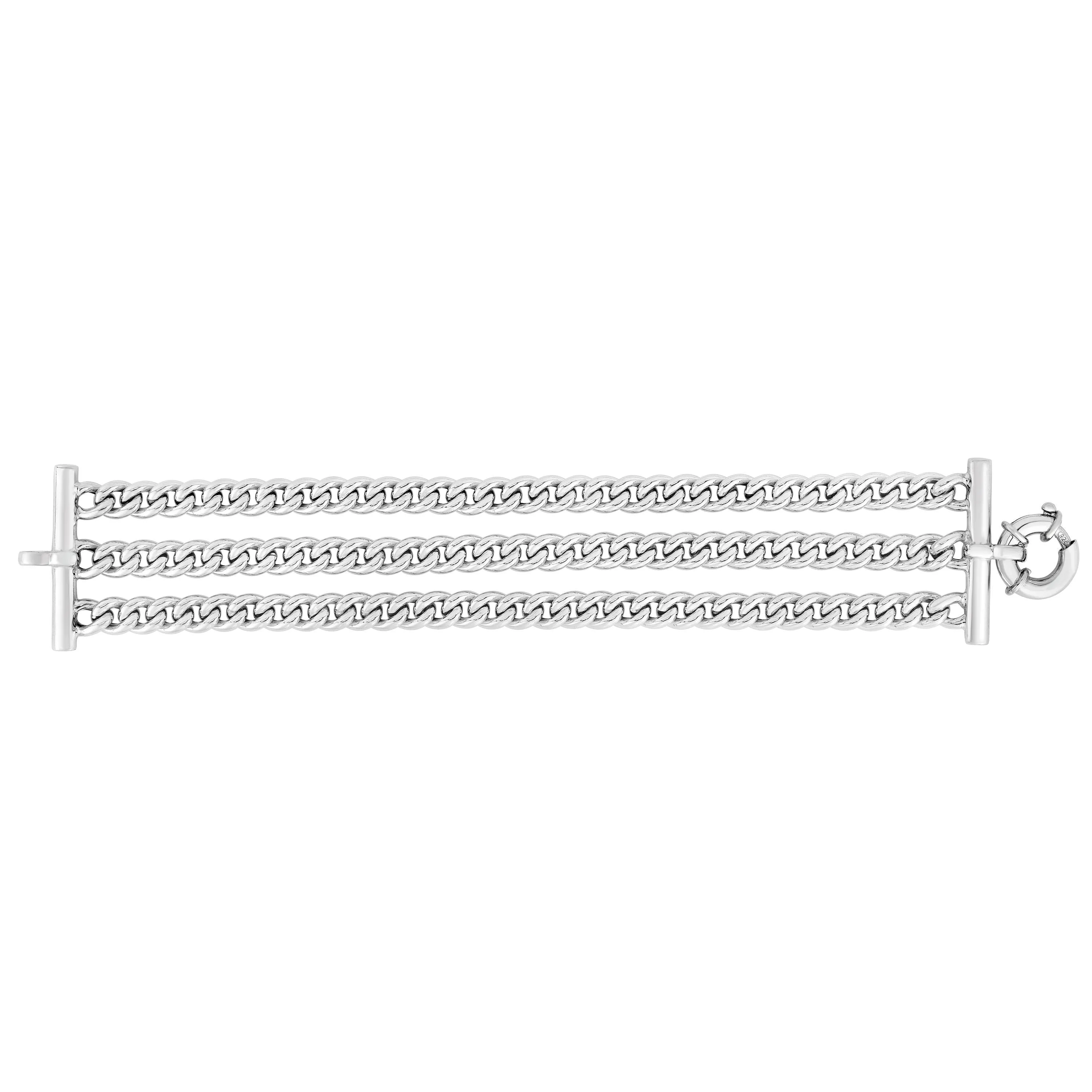 Sterling Silver Big Triple Link Chain Women's Bracelet, 7.5"