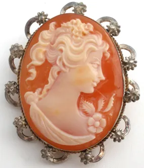 Sterling Silver Cameo Pendant Brooch Vintage