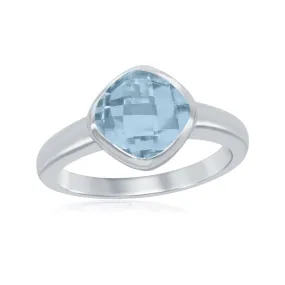 Sterling Silver Checkerboard Cut Blue Topaz Ring, Size 5 (97629)