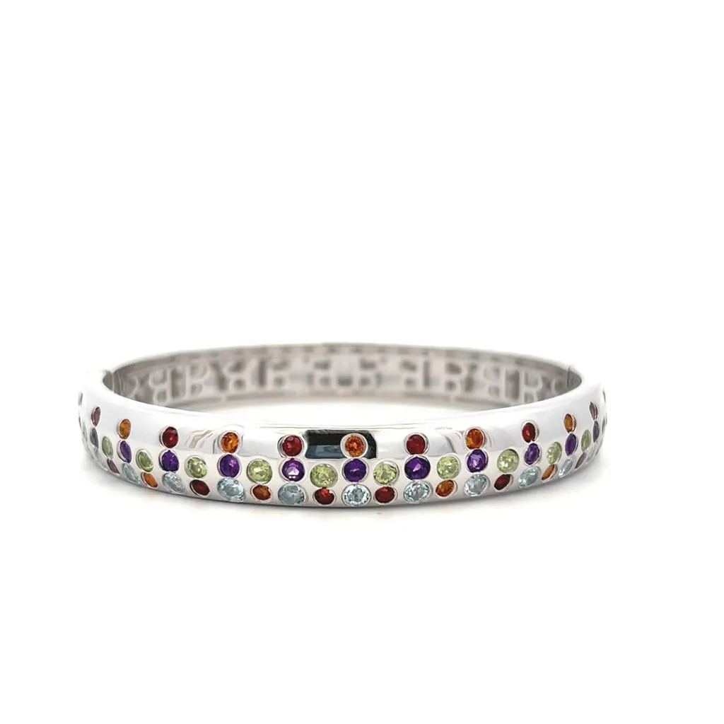 Sterling Silver Multi Gemstone Bangle Bracelet by Samuel B.