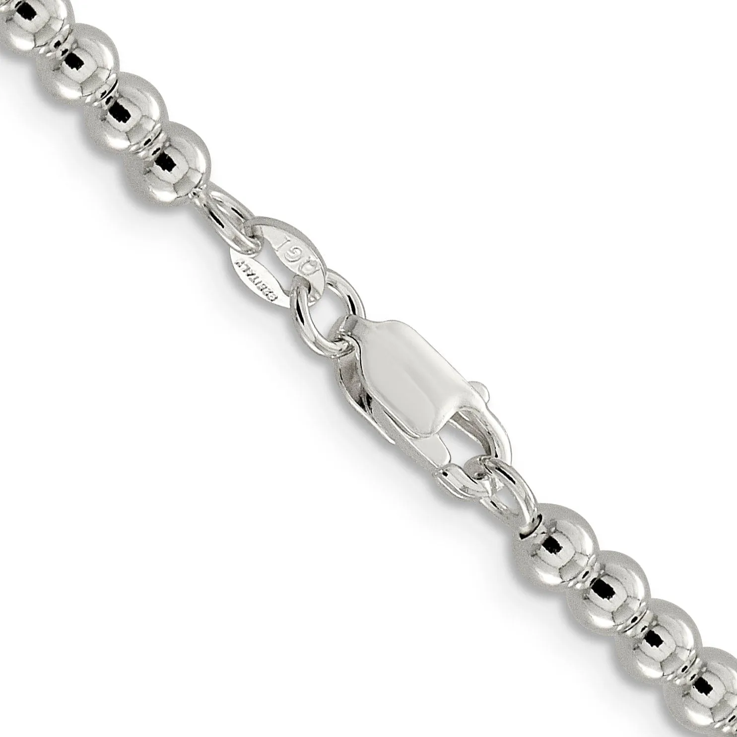 Sterling Silver Necklace Beaded Box Chain 4MM