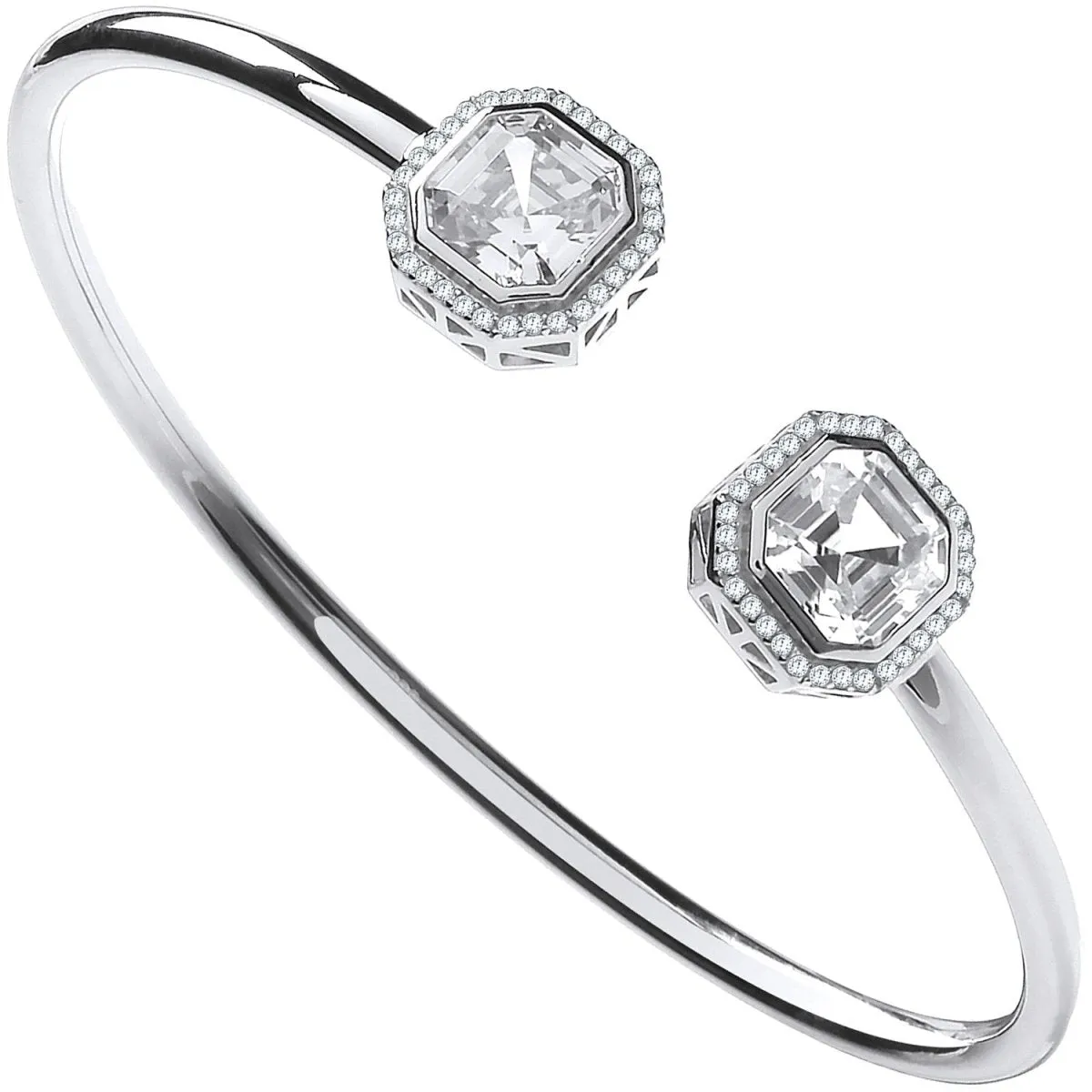 Sterling Silver Octagon CZ Torque Hollow Bangle