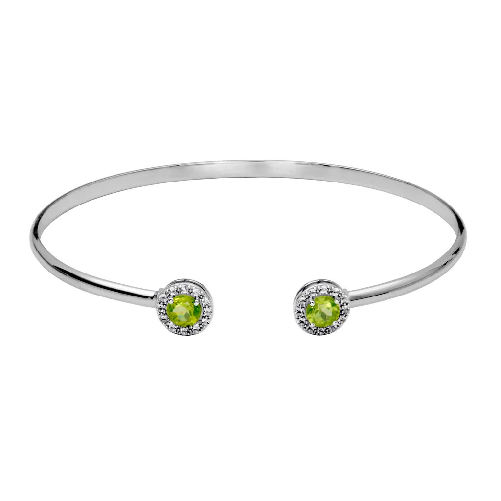 Sterling Silver Peridot & White Topaz Halo Cuff Bracelet by Samuel B.