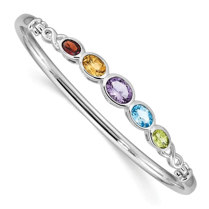 Sterling Silver Peridot Blue Topaz Amethyst Citrine & Garnet Rainbow Bangle Bracelet