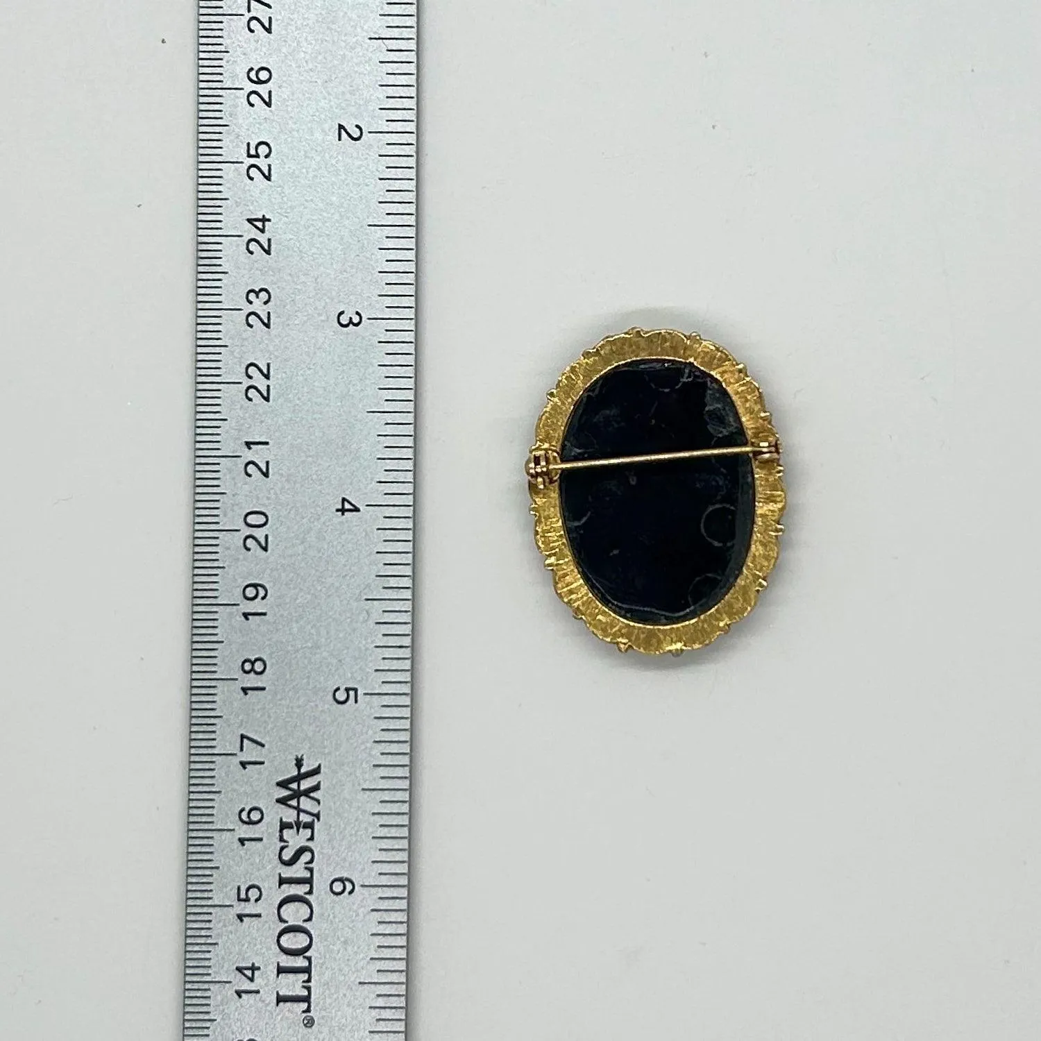 Striking Vintage Black and Gold Mosaic Brooch