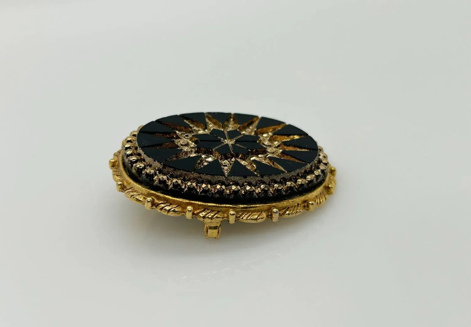 Striking Vintage Black and Gold Mosaic Brooch