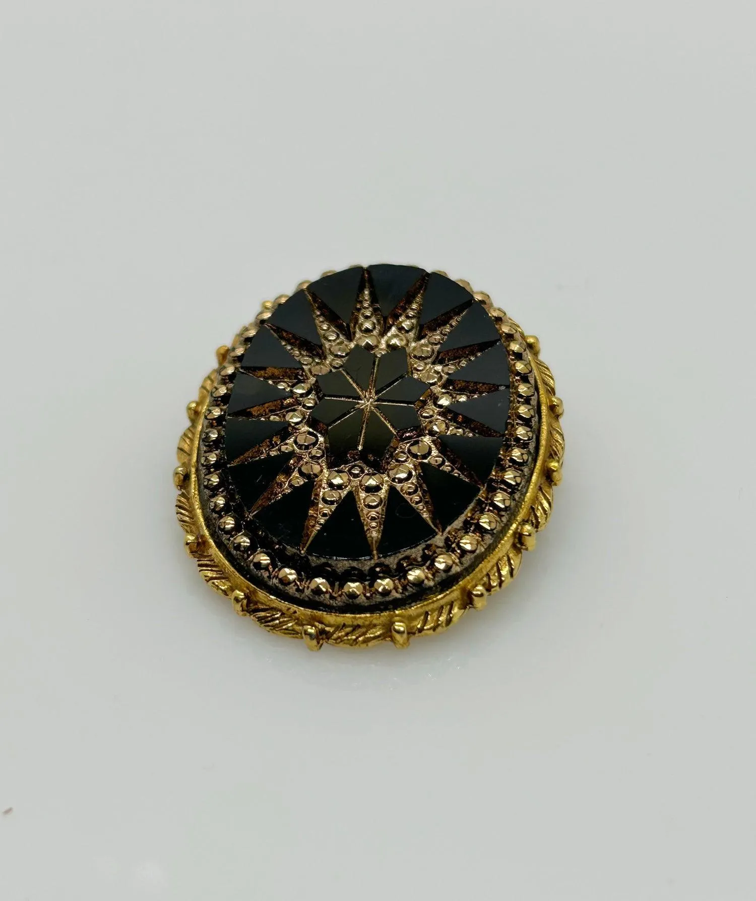 Striking Vintage Black and Gold Mosaic Brooch