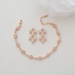 Stud Earrings and Bracelet Set In Rose Gold-Abby