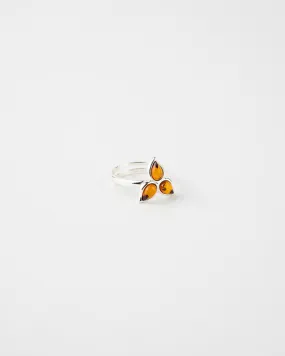 Subtle Flower Adjustable Ring – Elegant Baltic Amber & Sterling Silver Jewelry