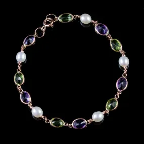 Suffragette Amethyst Peridot Pearl Bracelet 9Ct Rose Gold