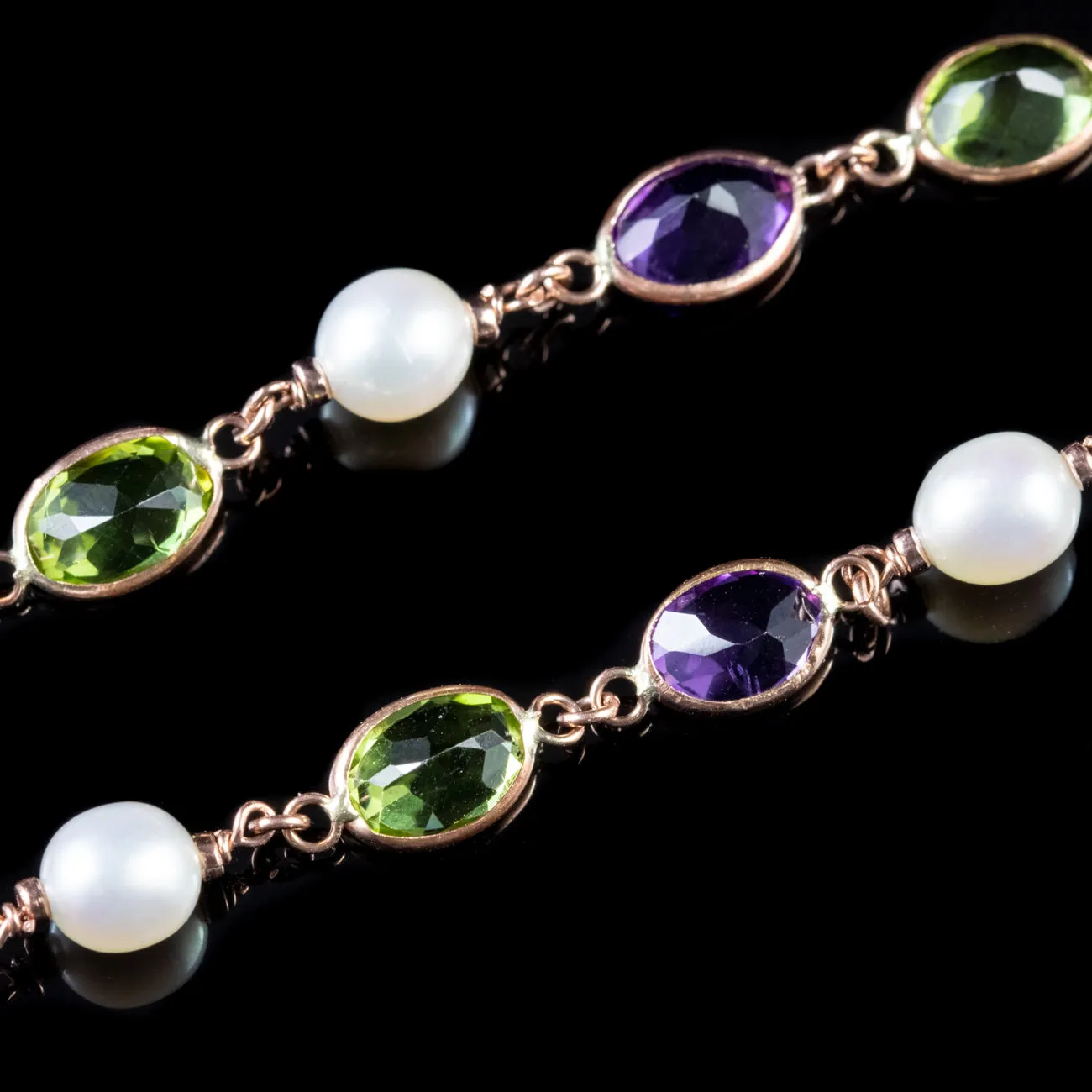 Suffragette Amethyst Peridot Pearl Bracelet 9Ct Rose Gold