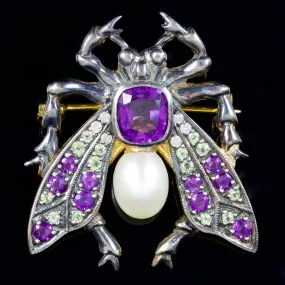 Suffragette Insect Brooch 2Ct Amethyst 18Ct Silver