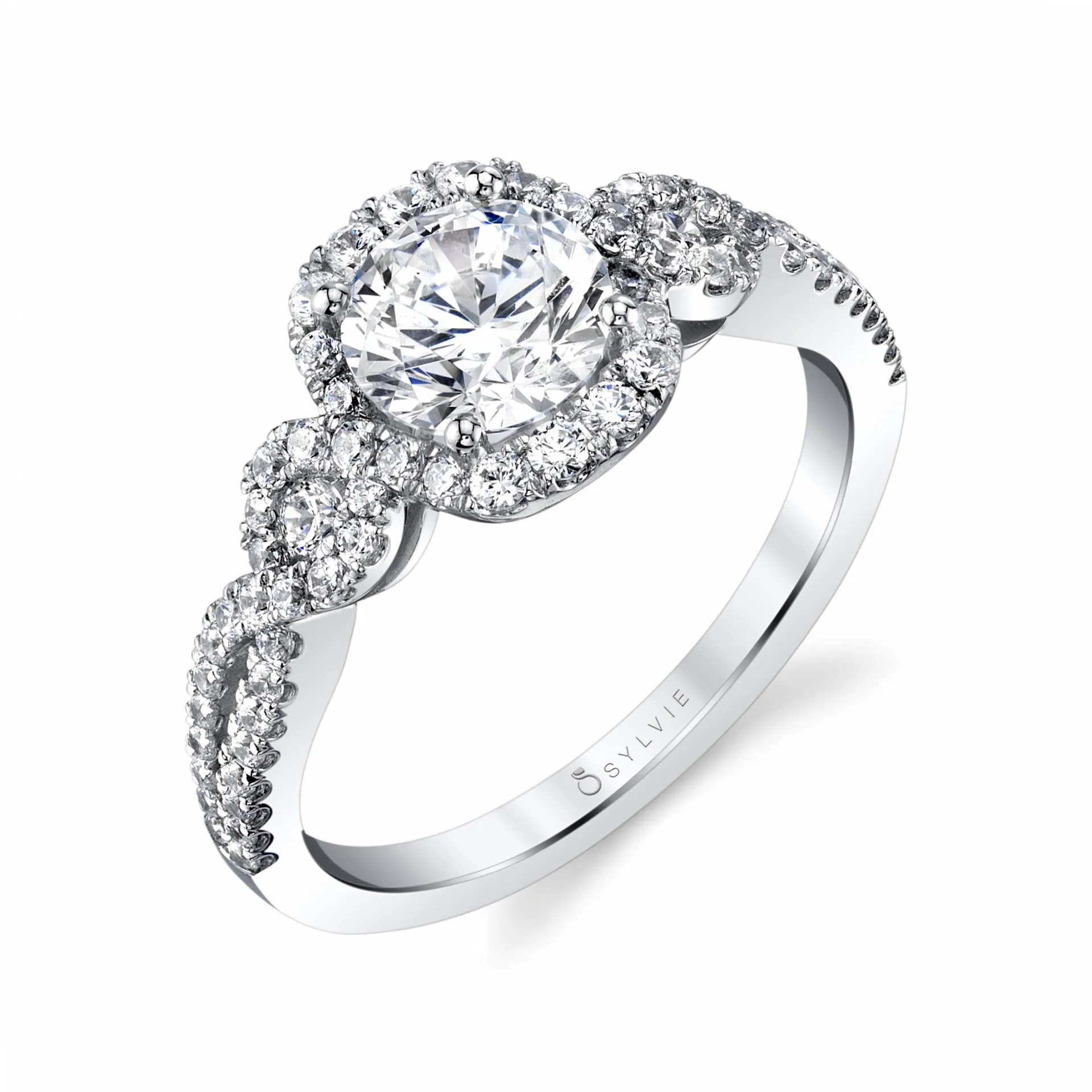 Sylvie 14K White Gold .51ctw Diamond Twist Halo Engagement Ring Semi-Mount (91480)