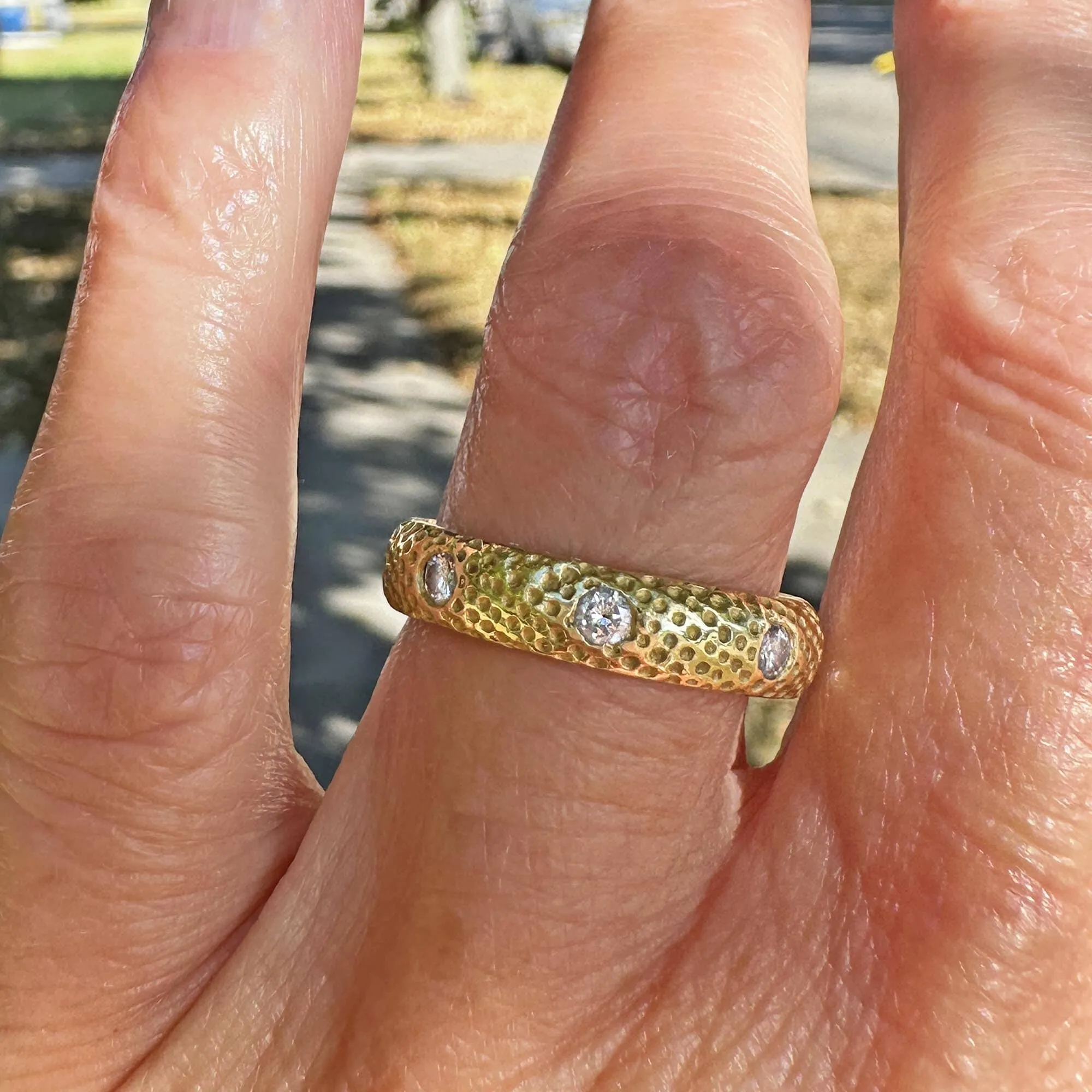 Textured 18K Gold .65 CTW Diamond Eternity Ring Band