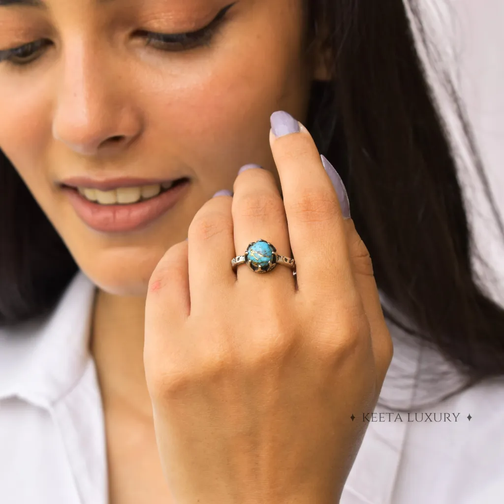 Textured Azure - Copper Turquoise Ring